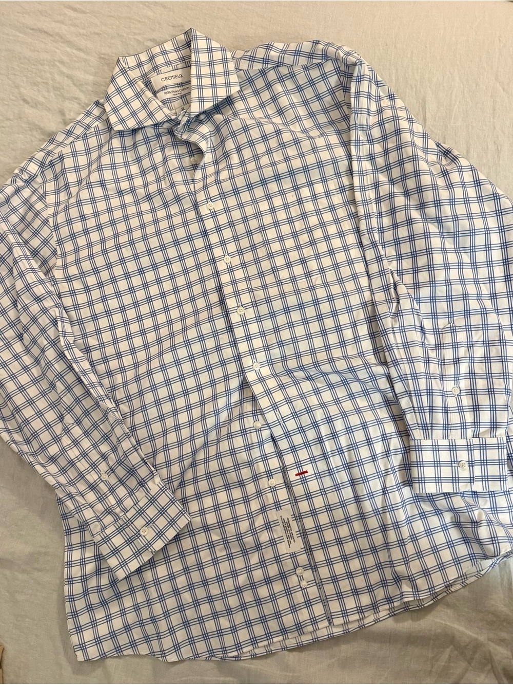 Daniel Cremieux White Dress Shirt with Blue Windowpane Check